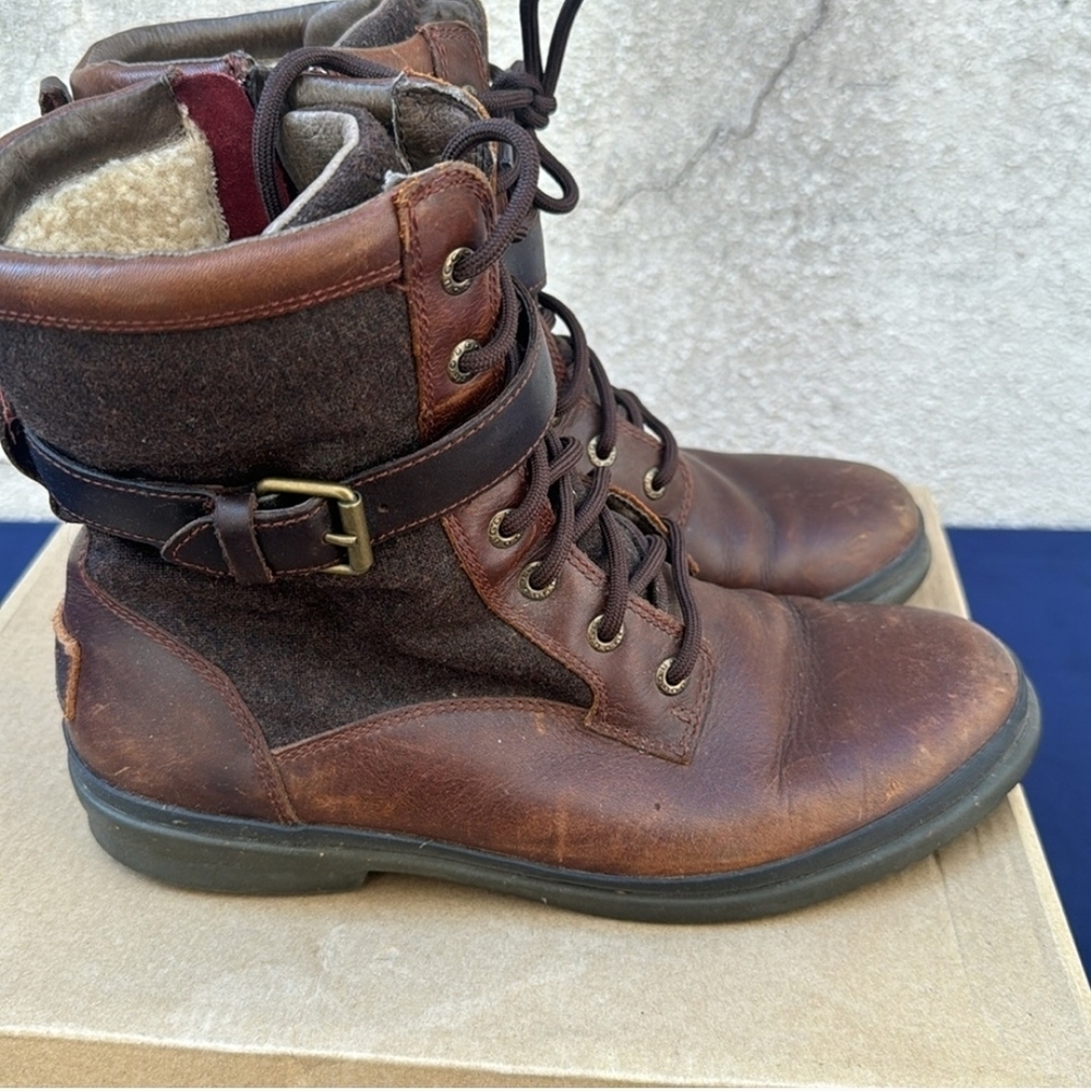 UGG Kensie Brown Leather Distressed  Lace Up Zipper Boots 8.5